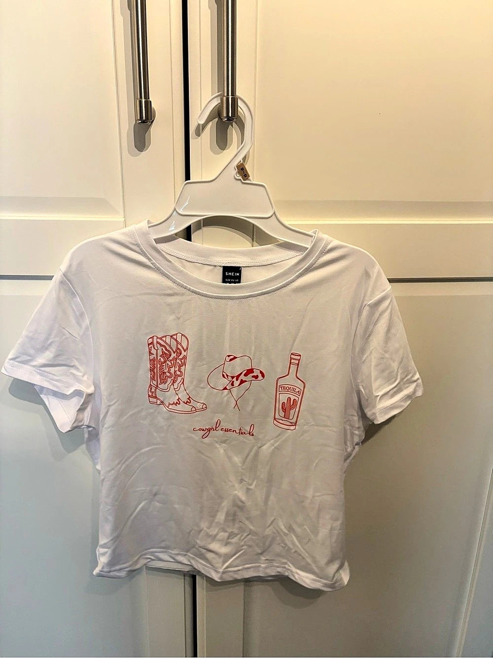 SHEIN Western Cowgirl Essentials T Shirt White & Red Medium